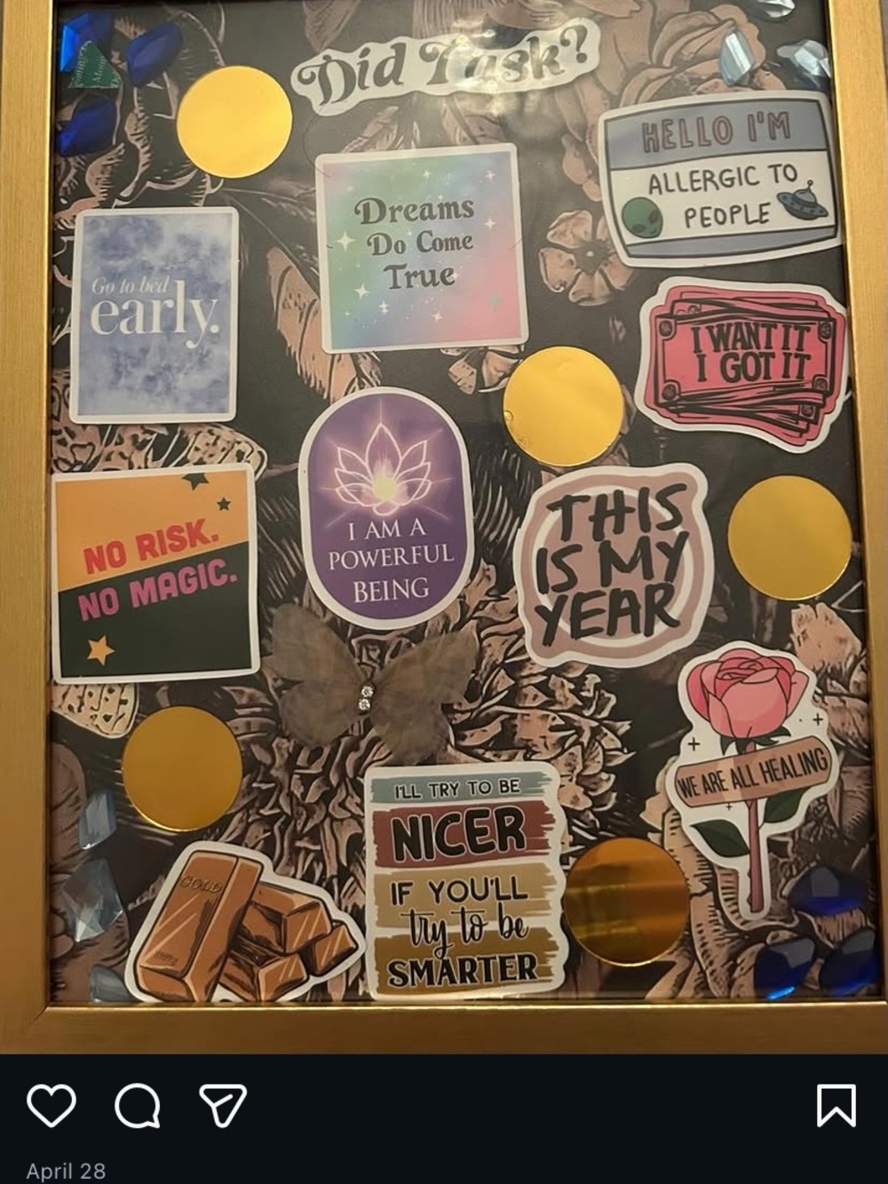 Decorative Motivational Sticker Board in Black and Gold